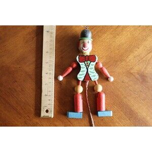 M. Gschnitzer Austria Wood Jester Clown Puppet Pull String Vintage Ornament 8.25